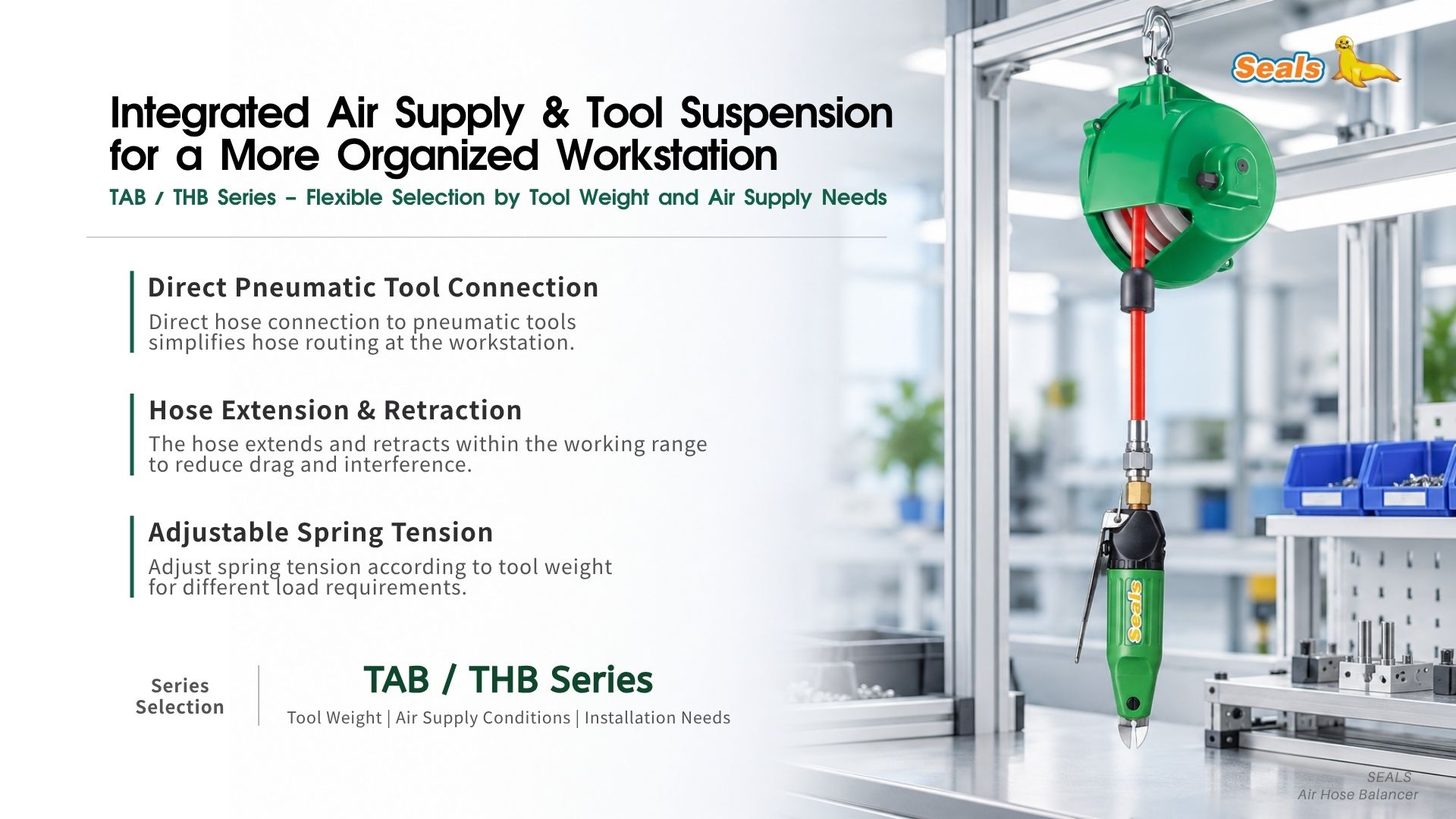SEALS Hose Balancer - TAB and THB Series for pneumatic tool air supply and suspension